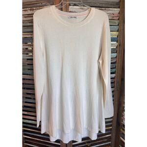 New Isaac Mizrahi Ivory 100% Cashmere Sweater L Flowy A-Line Hi Lo